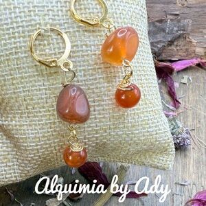 Alquimia Orange big and chunky carnelian and Gold Dangle Bon bon Earrings